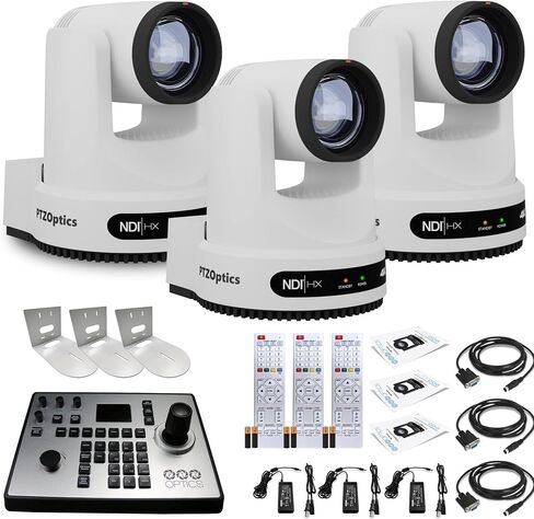 PTZOptics 3 x Move 4K SDI/HDMI/USB/IP PTZ Camera with 20x Optical Zoom (White) (PT20X-4K-WH-G3) PT-Joy-G4 Joystick Controller + 3 x Universal Wall Mount (White) in Kuwait