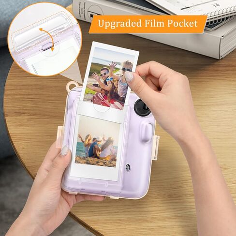 حافظة Fintie الشفافة الواقية لكاميرا Fujifilm Instax Mini 12 الفورية - غطاء صلب كريستالي مع جيب فيلم مطور لتخزين الصور وحزام كتف قوس قزح قابل للإزالة، شفاف لامع in Kuwait