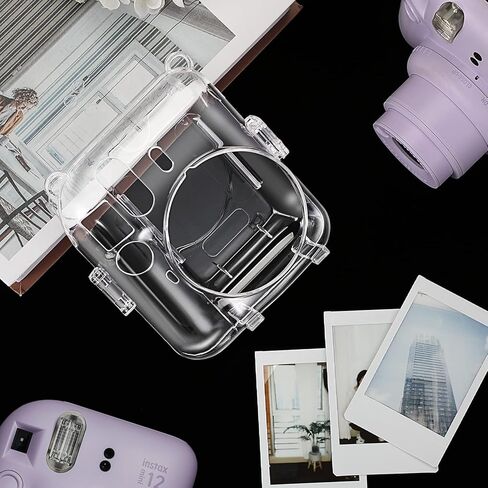 حافظة Fintie الشفافة الواقية لكاميرا Fujifilm Instax Mini 12 الفورية - غطاء صلب كريستالي مع جيب فيلم مطور لتخزين الصور وحزام كتف قوس قزح قابل للإزالة، شفاف لامع in Kuwait