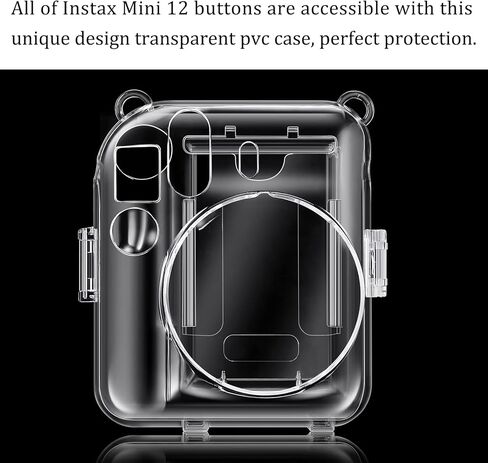 حافظة Fintie الشفافة الواقية لكاميرا Fujifilm Instax Mini 12 الفورية - غطاء صلب كريستالي مع جيب فيلم مطور لتخزين الصور وحزام كتف قوس قزح قابل للإزالة، شفاف لامع in Kuwait