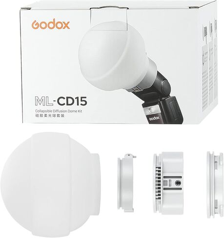 Godox ML-CD15 Diffusion Dome with 3 adapters, Flash Light Diffuser, Compatible for Godox V1 Series ML30 ML60 ML60BI AD200 AD200PRO AD300PRO AD400PRO V1S V1C V1N V1F V1O V860III-S TT685S TT660S in Saudi Arabia