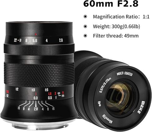 Meike 60mm F2.8 Magnification Macro Manual Focus APS-C Lens Compatible with Fujifilm X Mount Mirrorless Cameras X-T1 X-T2 X-T3 X-T4 X-T5 X-T10 X-T20 X-T100 X-T200 XPro1 X-S10 in Saudi Arabia