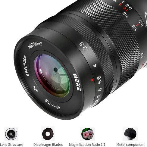 Meike 60mm F2.8 Magnification Macro Manual Focus APS-C Lens Compatible with Fujifilm X Mount Mirrorless Cameras X-T1 X-T2 X-T3 X-T4 X-T5 X-T10 X-T20 X-T100 X-T200 XPro1 X-S10 in Saudi Arabia