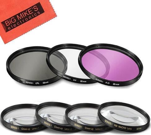 58mm 7PC Filter Set for Canon Rebel T5, T6, T6i, T7i, T8i, EOS 80D, EOS 90D, EOS 77D, SL3 Cameras with Canon EF-S 18-55mm STM Lens - Includes 3 PC Filter Kit (UV-CPL-FLD) and 4PC Close Up Filter Set in Saudi Arabia