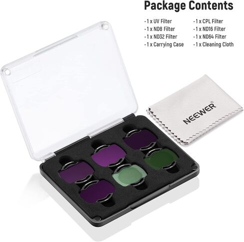 NEEWER Upgraded Snap On ND/CPL/UV Filter Set Compatible with DJI Avata Pro Mini FPV, 6 Pack ND8/ND16/ND32/ND64/UV/CPL Multi Coated HD with Anti Drop Off More Secure Improved Fitment/Aluminum Frame in Kuwait