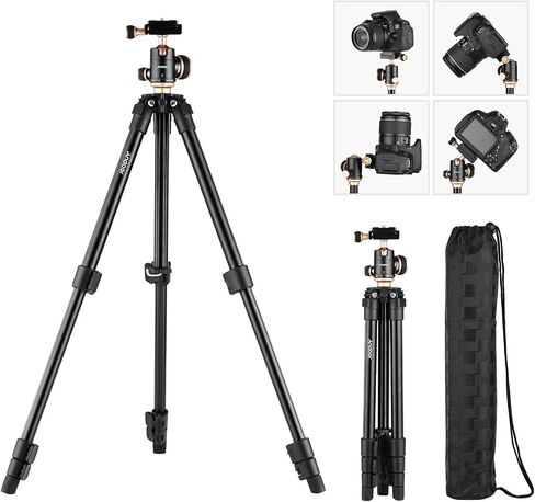Andoer Q160SA Camera Tripod Complete Tripods with Panoramic Ballhead Bubble Level Adjustable Height Portable Travel Tripod for DSLR Digital Cameras Camcorder Compatible with Canon Nikon Sony in Kuwait
