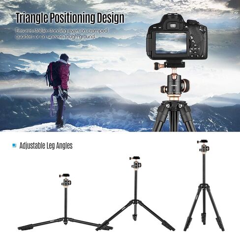 Andoer Q160SA Camera Tripod Complete Tripods with Panoramic Ballhead Bubble Level Adjustable Height Portable Travel Tripod for DSLR Digital Cameras Camcorder Compatible with Canon Nikon Sony in Kuwait