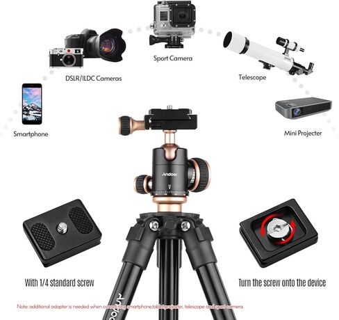 Andoer Q160SA Camera Tripod Complete Tripods with Panoramic Ballhead Bubble Level Adjustable Height Portable Travel Tripod for DSLR Digital Cameras Camcorder Compatible with Canon Nikon Sony in Kuwait