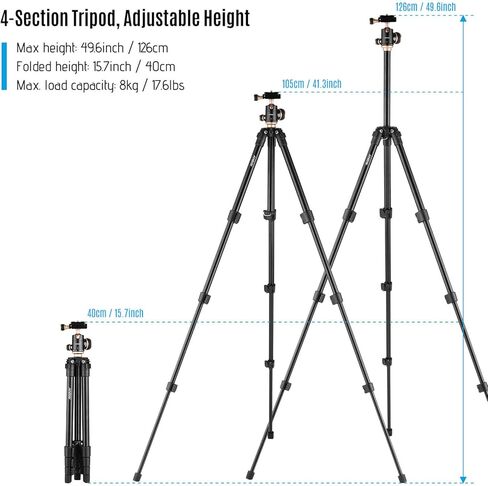 Andoer Q160SA Camera Tripod Complete Tripods with Panoramic Ballhead Bubble Level Adjustable Height Portable Travel Tripod for DSLR Digital Cameras Camcorder Compatible with Canon Nikon Sony in Kuwait