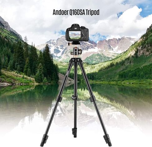 Andoer Q160SA Camera Tripod Complete Tripods with Panoramic Ballhead Bubble Level Adjustable Height Portable Travel Tripod for DSLR Digital Cameras Camcorder Compatible with Canon Nikon Sony in Kuwait