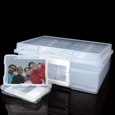 FVIEXE 4 x 6 Photo Storage Box, Clear Photo Organizer Case Holds 1600 Pictures, Plactic Photo Keeper Box with 16 Inner Photo Cases, Large Photo and Craft Keeper Storage Box Containers Box for Photos in Saudi Arabia