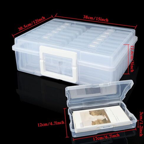 FVIEXE 4 x 6 Photo Storage Box, Clear Photo Organizer Case Holds 1600 Pictures, Plactic Photo Keeper Box with 16 Inner Photo Cases, Large Photo and Craft Keeper Storage Box Containers Box for Photos in Saudi Arabia
