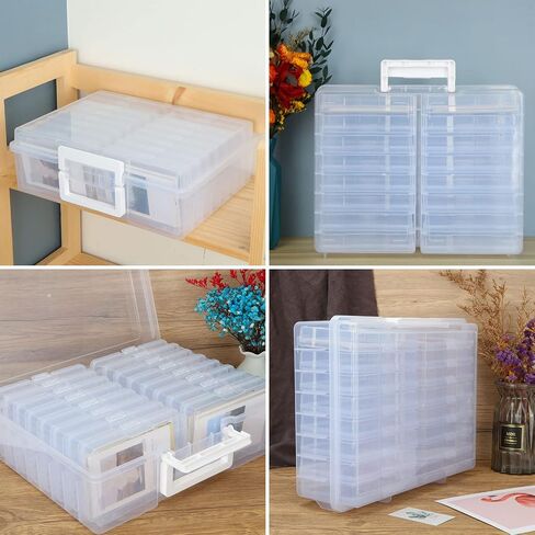 FVIEXE 4 x 6 Photo Storage Box, Clear Photo Organizer Case Holds 1600 Pictures, Plactic Photo Keeper Box with 16 Inner Photo Cases, Large Photo and Craft Keeper Storage Box Containers Box for Photos in Saudi Arabia