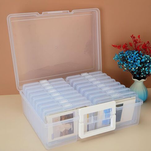 FVIEXE 4 x 6 Photo Storage Box, Clear Photo Organizer Case Holds 1600 Pictures, Plactic Photo Keeper Box with 16 Inner Photo Cases, Large Photo and Craft Keeper Storage Box Containers Box for Photos in Saudi Arabia