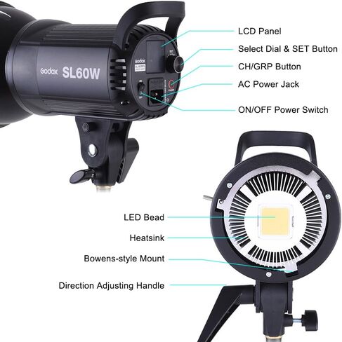 GODOX SL-60W LED Video Light with Barndoor Kit Bowens Mount for Photo Studio Photography Video Recording White Version in Kuwait