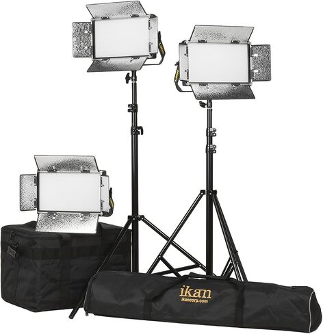 Ikan Lyra (3X) Bi-Color 3200K-5600K Soft Panel (3) 1 x Half Lighting Kit with Gold & V-Mount Battery Plate, Barn Dors, Stands and Case Included (LB5-3PT-KIT) - Black in Kuwait