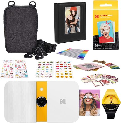مجموعة سجل قصاصات التصوير الفوتوغرافي للكاميرا الرقمية ذات الطباعة الفورية من KODAK Smile (أبيض/أصفر). in Kuwait