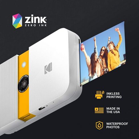 مجموعة سجل قصاصات التصوير الفوتوغرافي للكاميرا الرقمية ذات الطباعة الفورية من KODAK Smile (أبيض/أصفر). in Kuwait