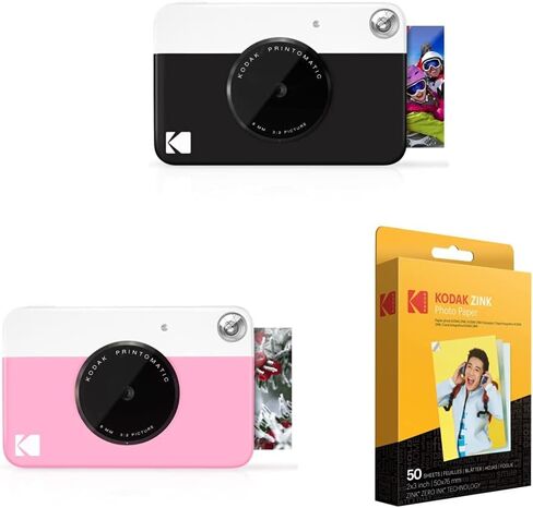 Kodak Printomatic Digital Instant Print Camera (Black) & Printomatic Digital Instant Print Camera (Pink) Print Memories Instantly & 2"x3" Premium Zink Photo Paper (50 Sheets) (Pack of 1) in Saudi Arabia