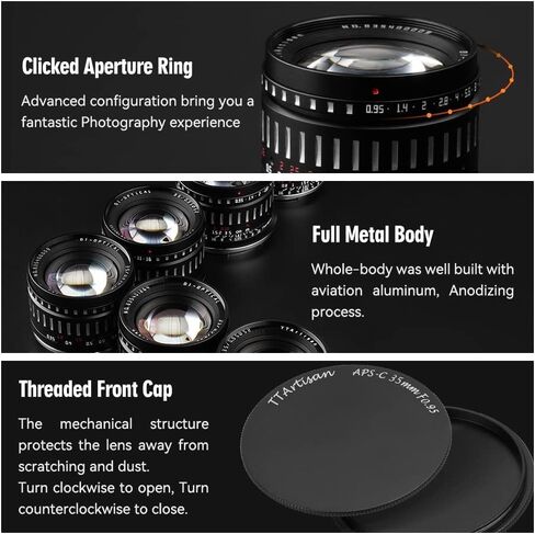 TTArtisan 35mm F0.95 APS-C Large Aperture Manual Focus Mirrorless Cameras Lens Compatible with Canon EOS R RF Mount MIrrorless Cameras R RP R3 R5 R6 R6ii R7 R10 R5C in Kuwait