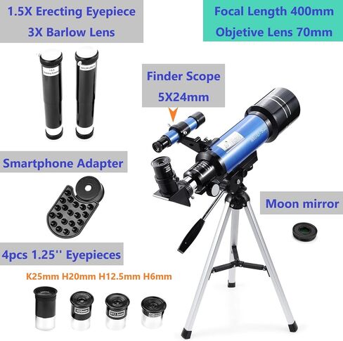 Travel Telescope with Backpack - 70mm Refractor Telescope & 10X50 HD Binoculars Bak4 Prism FMC Lens for Moon Viewing Bird Watching Sightseeing in Saudi Arabia