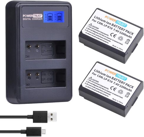 PowerTrust 2-Pack LP-E10 Battery LP E10 LPE10 Batteries and LCD USB Dual Battery Charger for Canon EOS Rebel T3, T5, T6, T7, Kiss X50, Kiss X70, EOS 1100D, EOS 1200D, EOS 1300D, EOS 2000D in Saudi Arabia