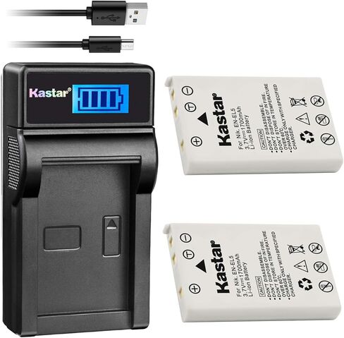 Kastar Battery (X2) & Slim LCD Charger for EN-EL5, ENEL5, MH-61 and Coolpix 3700, 4200, 5200, 5900, 7900, P3, P4, P80, P90, P100, P500, P510, P520, P530, P5000, P5100, P6000, S10 Cameras in Saudi Arabia