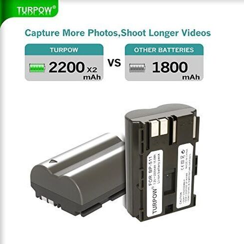 شاحن بطارية TURPOW BP-511 BP-511A 2 حزمة 7.2 فولت 2200 مللي أمبير في الساعة متوافق مع Canon EOS 5D 50D 40D 20D 20Da 30D 10D Digital Rebel 1D D60 300D D30 Kiss Powershot G5 G2 G3 G6 G1 Pro 1 Pro90 Pro 90IS in Kuwait