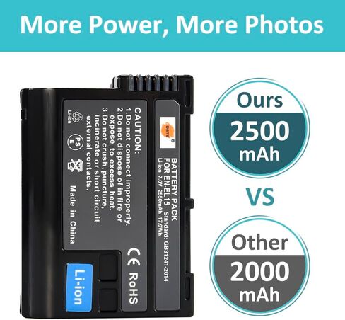 DSTE Replacement for 2X EN-EL15 + Dual LCD Battery Charger Compatible Nikon 1 V1 Z6 Z7 D500 D600 D780 D800 D850 D800E D810A D750 D7000 D7100 D610 D7200 with Type-C and Micro-USB Port in Saudi Arabia