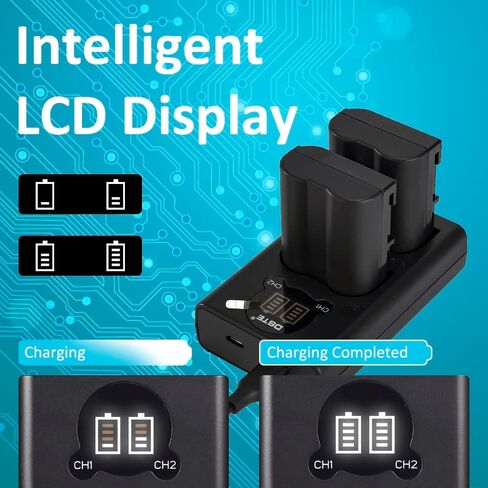 DSTE Replacement for 2X EN-EL15 + Dual LCD Battery Charger Compatible Nikon 1 V1 Z6 Z7 D500 D600 D780 D800 D850 D800E D810A D750 D7000 D7100 D610 D7200 with Type-C and Micro-USB Port in Saudi Arabia