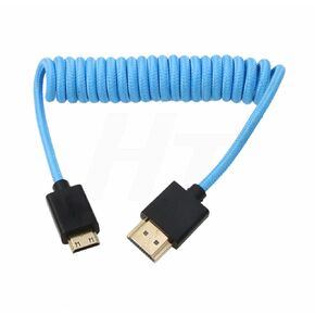4K 60p 8K UHD Mini HDMI - HDMI Cable Coiled Blue Braided for Nikon D750 Sony Canon EOS R RP 5DIV ATOMOS Ninja V Portkeys Video Assist Monitor Type A C HDMI 2.1 in Kuwait