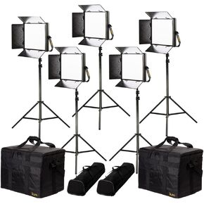Ikan Lyra (5X) Bi-Color 3200K-5600K Soft Panel (1) 1 x 1 Studio & Field LED Lighting Kit, Includes Barn Doors, Stands and Case, Bi-Color Adjustable (LB10-5PT-KIT) - Black in Kuwait