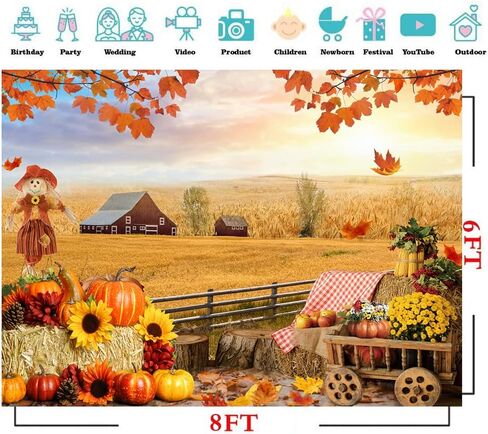 CYLYH 7X5FT Fall Backdrop Autumn Harvest Backdrop Thanksgiving Hay Maple Leaves Background Baby Shower Birthday Party Decor Thanksgiving Party Backdrop Banner CY578 in Saudi Arabia