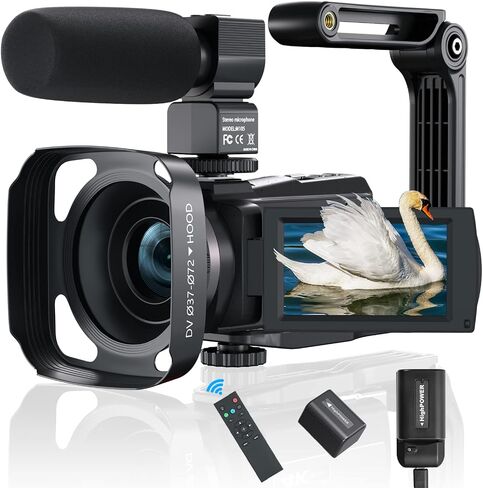 Femivo Video Camera Camcorder, 4K 48MP WiFi Vlogging Camera 16X Video Recorder with Touch Screen IR Night Vision YouTube Camera with Mic, Stabilizer, Lens Hood, Remote Control, Battery Charger in Saudi Arabia