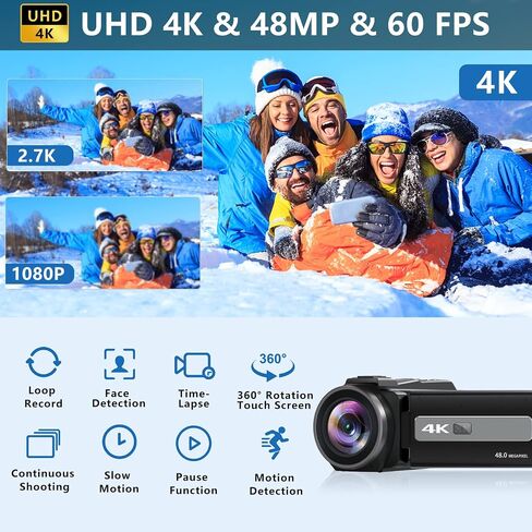 Femivo Video Camera Camcorder, 4K 48MP WiFi Vlogging Camera 16X Video Recorder with Touch Screen IR Night Vision YouTube Camera with Mic, Stabilizer, Lens Hood, Remote Control, Battery Charger in Saudi Arabia