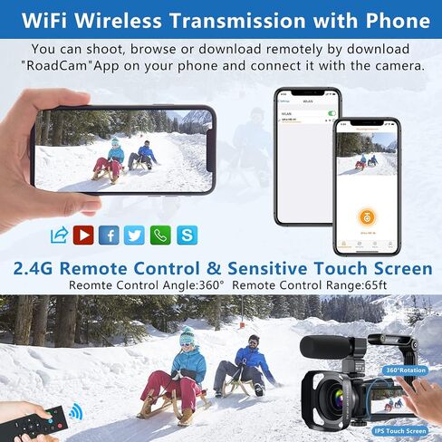 Femivo Video Camera Camcorder, 4K 48MP WiFi Vlogging Camera 16X Video Recorder with Touch Screen IR Night Vision YouTube Camera with Mic, Stabilizer, Lens Hood, Remote Control, Battery Charger in Saudi Arabia