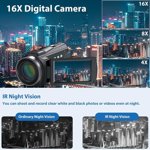Femivo Video Camera Camcorder, 4K 48MP WiFi Vlogging Camera 16X Video Recorder with Touch Screen IR Night Vision YouTube Camera with Mic, Stabilizer, Lens Hood, Remote Control, Battery Charger in Saudi Arabia
