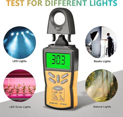 مقياس الضوء الإنارة الرقمي BTMETER BT-881C ، مقياس الضوء لومن / FC ، مقياس مستشعر لوكس ميتر 0.1~20000 لوكس (0.01~20000FC) ، إضاءة مشرقة للتصوير الفوتوغرافي، النبات، شمعة القدم in Saudi Arabia