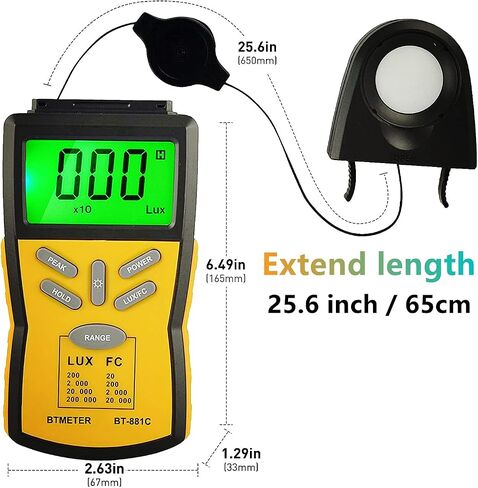 مقياس الضوء الإنارة الرقمي BTMETER BT-881C ، مقياس الضوء لومن / FC ، مقياس مستشعر لوكس ميتر 0.1~20000 لوكس (0.01~20000FC) ، إضاءة مشرقة للتصوير الفوتوغرافي، النبات، شمعة القدم in Saudi Arabia