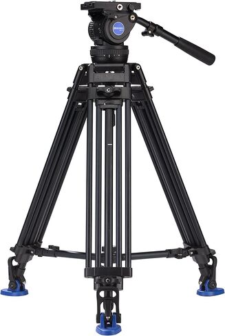 Benro Aluminum Alloy Twin Leg Video Tripod Kit, Includes Video Head, QR13 QR Plate, BS02 Pan Handle, ML08 Mid-Level Spreader, Deluxe Carry Case, 63' Maximum Height, 17.6 lb. Load Capacity- Black (BV8) in Saudi Arabia