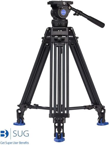 Benro Aluminum Alloy Twin Leg Video Tripod Kit, Includes Video Head, QR13 QR Plate, BS02 Pan Handle, ML08 Mid-Level Spreader, Deluxe Carry Case, 63' Maximum Height, 17.6 lb. Load Capacity- Black (BV8) in Saudi Arabia