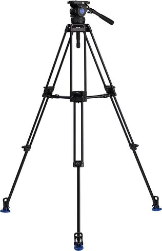 Benro Aluminum Alloy Twin Leg Video Tripod Kit, Includes Video Head, QR13 QR Plate, BS02 Pan Handle, ML08 Mid-Level Spreader, Deluxe Carry Case, 63' Maximum Height, 17.6 lb. Load Capacity- Black (BV8) in Saudi Arabia
