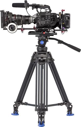 Benro Aluminum Alloy Twin Leg Video Tripod Kit, Includes Video Head, QR13 QR Plate, BS02 Pan Handle, ML08 Mid-Level Spreader, Deluxe Carry Case, 63' Maximum Height, 17.6 lb. Load Capacity- Black (BV8) in Saudi Arabia