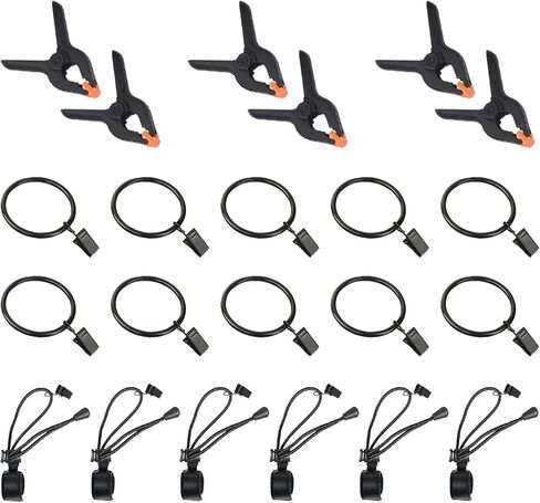 Keadic 22Pcs Photography Background Clips Kit Includes 4 Inch Plastic Spring Clamps, Adjustable Elastic Clamps Holders and Curtain Ring Clips for Video Studio Backdrop Muslin in Saudi Arabia
