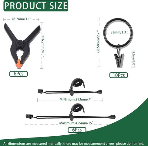 Keadic 22Pcs Photography Background Clips Kit Includes 4 Inch Plastic Spring Clamps, Adjustable Elastic Clamps Holders and Curtain Ring Clips for Video Studio Backdrop Muslin in Saudi Arabia