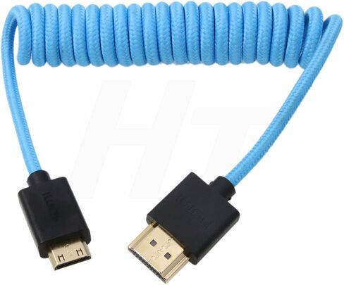 4K 60p 8K UHD Mini HDMI - HDMI Cable Coiled Blue Braided for Nikon D750 Sony Canon EOS R RP 5DIV ATOMOS Ninja V Portkeys Video Assist Monitor Type A C HDMI 2.1 in Kuwait