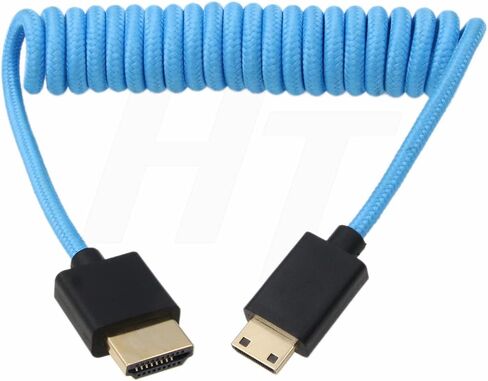 4K 60p 8K UHD Mini HDMI - HDMI Cable Coiled Blue Braided for Nikon D750 Sony Canon EOS R RP 5DIV ATOMOS Ninja V Portkeys Video Assist Monitor Type A C HDMI 2.1 in Kuwait