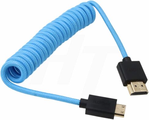 4K 60p 8K UHD Mini HDMI - HDMI Cable Coiled Blue Braided for Nikon D750 Sony Canon EOS R RP 5DIV ATOMOS Ninja V Portkeys Video Assist Monitor Type A C HDMI 2.1 in Kuwait
