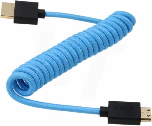 4K 60p 8K UHD Mini HDMI - HDMI Cable Coiled Blue Braided for Nikon D750 Sony Canon EOS R RP 5DIV ATOMOS Ninja V Portkeys Video Assist Monitor Type A C HDMI 2.1 in Kuwait