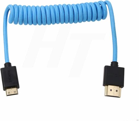 4K 60p 8K UHD Mini HDMI - HDMI Cable Coiled Blue Braided for Nikon D750 Sony Canon EOS R RP 5DIV ATOMOS Ninja V Portkeys Video Assist Monitor Type A C HDMI 2.1 in Kuwait